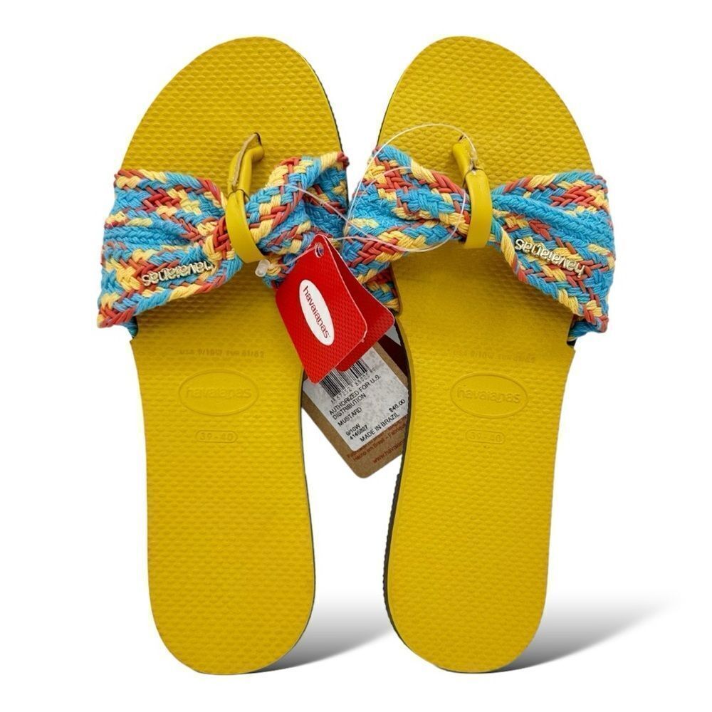NWT's Havaianas You St. Tropez Mesh Turquoise and Mustard Flip Flops US 9/10